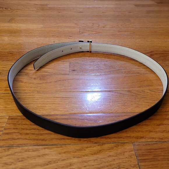 Hermes "H Buckle" Reversible Black/White Leather Belt - Picture 2 of 3